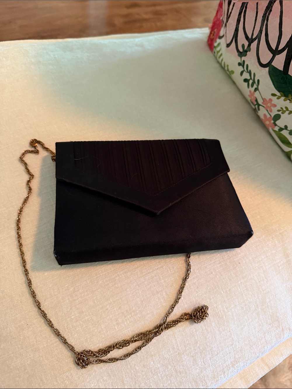 Black Evening Clutch with Gold Chain Strap